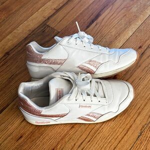 Reebok White and Glittery Pink Sneakers